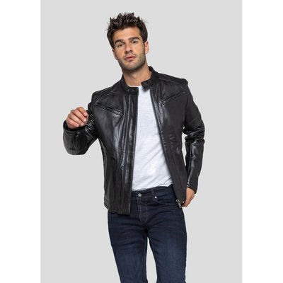 Blouson cuir col mao La Redoute