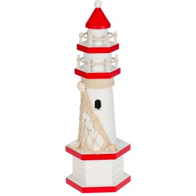 Décoration phare en bois rouge et blanc 9x9x28cm WADIGA