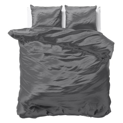 Glamour Déco - Parure de Lit Satin Gris Anthracite - Housse De Couette Taie D'oreiller SATINE