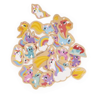 Magnets En Bois Licornes Et Dragons 24 Pcs JANOD