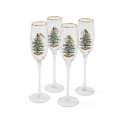 Set of 4 Christmas Tree Champagne Flute Glasses SPODE