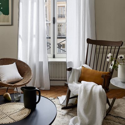 Rideau Carlina Tamisant en Lin 100% lavé légèrement froissé Blanc 350x280 cm MADURA