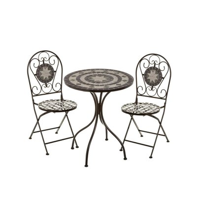Set Table + 2 Chaises de Jardin Pliable en Métal noir et céramique vert WADIGA