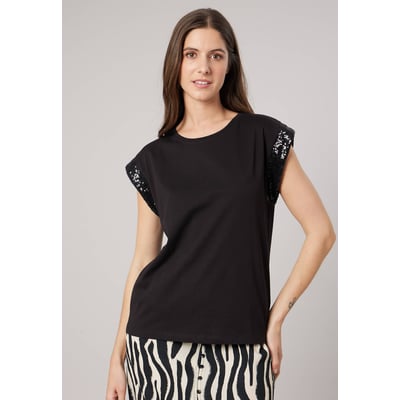 T-shirt regular femme en 100% coton détails sequins CARMELIA DEELUXE