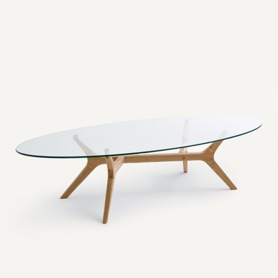 Table basse ellipse, chêne et verre, Maricielo AM.PM