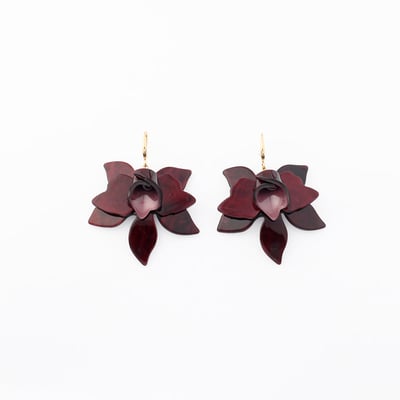 Boucles d'oreilles fleurs en résine bordeaux BALABOOSTE