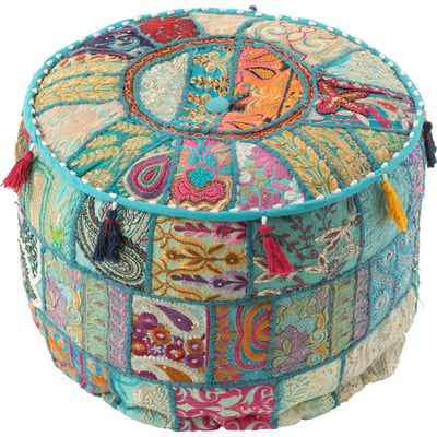 Pouf rond en coton motifs ethniques et flocages RECOLLECTION