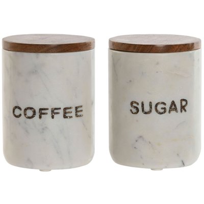 Set de 2 bocaux en marbre et couvercles bois coffee sugar 10x10x14cm WADIGA