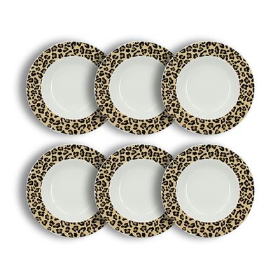 Lot de 6 assiettes creuses 20cm en porcelaine, LEOPARD NOVASTYL