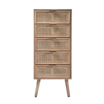 Chiffonnier 5 tiroirs façades en rotin naturel - L36.5 x H100.5 cm - MIYA CALICOSY