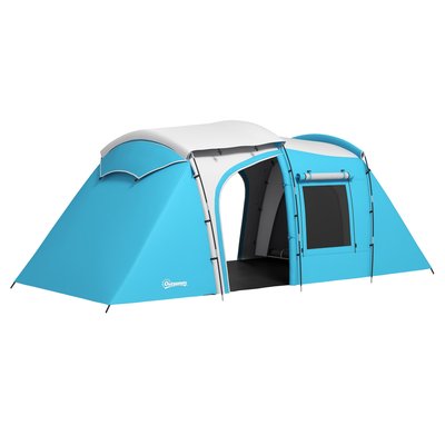 Tente de camping familiale 3-4 pers. 2 chambres 4 portes 4 fenêtres sac bleu OUTSUNNY