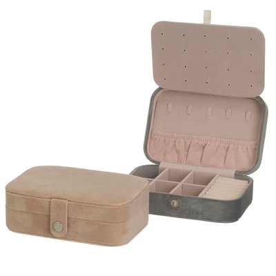 Set de 2 boîtes à bijoux de voyage velours beige et gris 16x11x5cm WADIGA