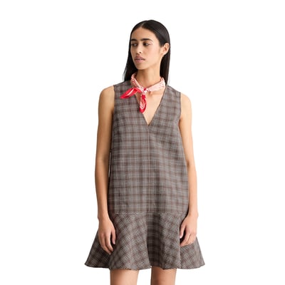 Robe à volants à carreaux regular en mélange coton organique-lin MARC O’POLO DENIM