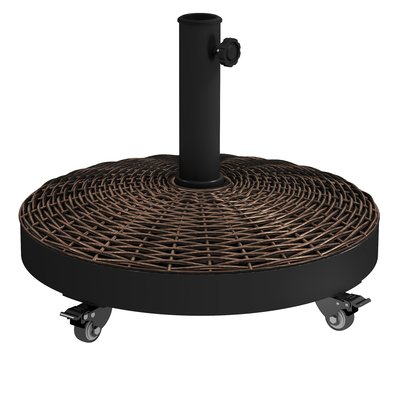 Pied de parasol avec 4 roulettes 22 Kg résine effet rotin OUTSUNNY