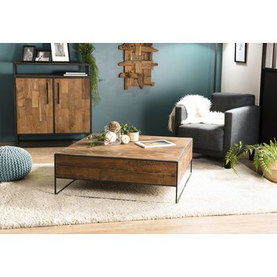 Table basse carrée 100cm style contemporain atelier bois recyclé et métal SWING PIER IMPORT