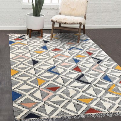 Tapis kilim fait à la main en laine motif géométrique UN AMOUR DE TAPIS