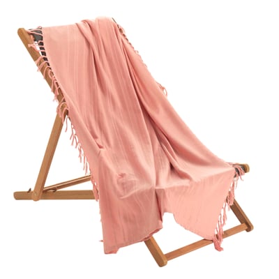 Plaid ou jete de canape coton 180 x 220 cm Lilie peche EDEN