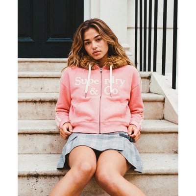 Sweat zippé à capuche Vintage Faux Fur coupe oversize SUPERDRY