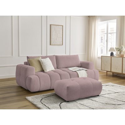 Canapé droit convertible 3 places en tissu lisse avec pouf, FUJI BOBOCHIC