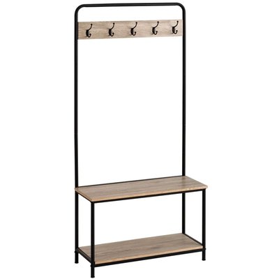 Meuble d'entrée + portemanteau bois et métal 80x32x171cm WADIGA