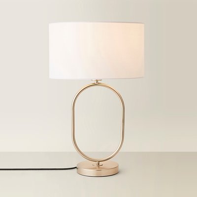 Brushed Chrome Oval Table Lamp with Drum Shade SO'HOME