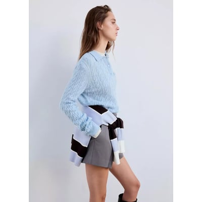 Pull tressé col polo MANGO