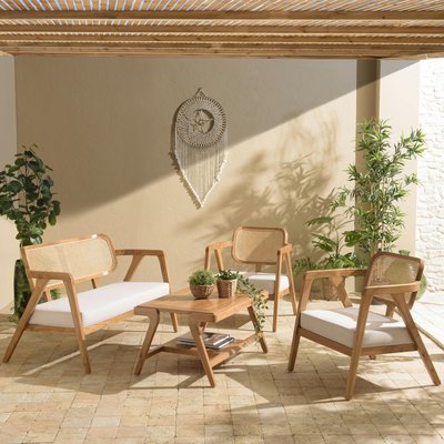 Ensemble salon bois exotique et rotin MANAK PIER IMPORT