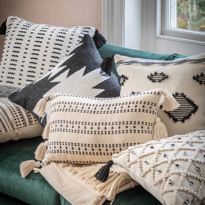 Natural and Black Lined Patterned Filled Cushion SO'HOME