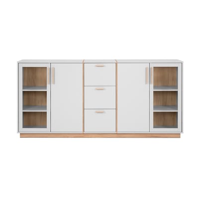 Buffet 4 portes et 3 Tiroirs Décor Blanc et Bois L204 cm - SPLIT CALICOSY
