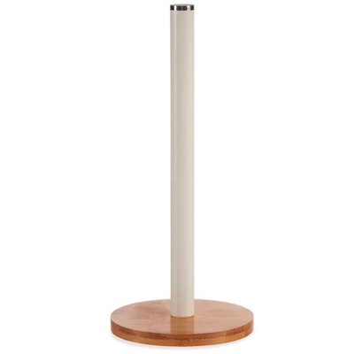 Porte essuie-tout à poser bambou et métal blanc 15x15x34cm WADIGA