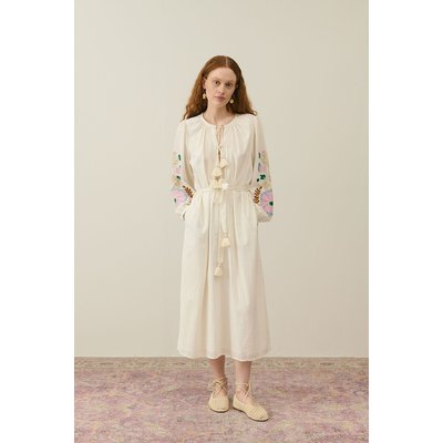 Vestido comprido bordado, mangas compridas, MARTINA LOUISE MISHA