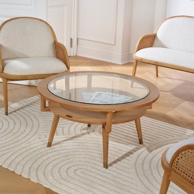 Table basse ronde en chêne massif et verre trempé MANHATTAN ROBIN DES BOIS