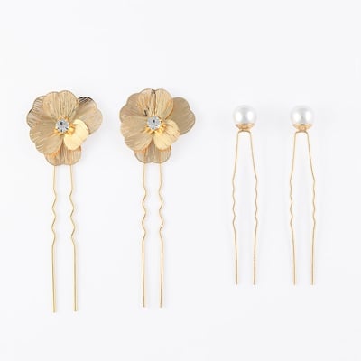 Set de 4 pinces fleurs strassées et perles BALABOOSTE