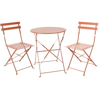 Set table + 2 chaises de jardin pliable en métal terracotta Bistrot WADIGA