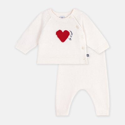 Completo in maglia jacquard, motivo a cuori PETIT BATEAU