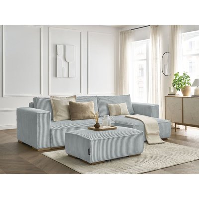 Canapé d'angle convertible 4 places en gros côtelé doux avec pouf, CHELSEA BOBOCHIC