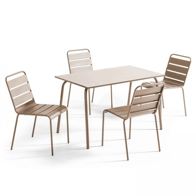 Salon de jardin table et 4 chaises en métal, PALAVAS OVIALA
