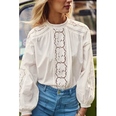 Blouse en coton brodé, col rond, BETTY LA PETITE ETOILE