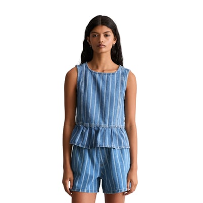 Blouse en jean-volant rayé relaxed en pur coton organique MARC O’POLO DENIM
