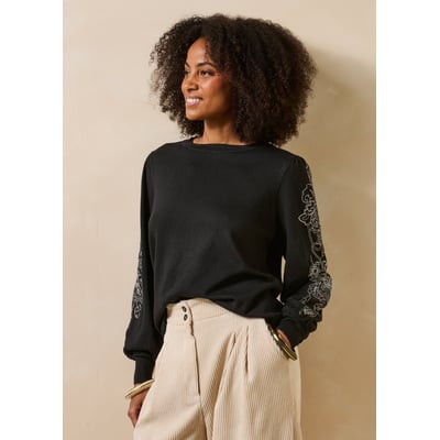 Pull manches longues avec broderie col rond LA FEE MARABOUTEE