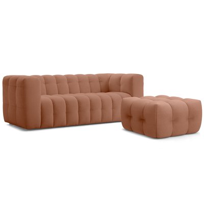 Canapé capitonné 3 places + Pouf en tissu chenille - CESTER HOMIFAB