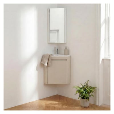 Ensemble lave-mains d'angle suspendu, vasque, robinet et armoire LISA MOB IN