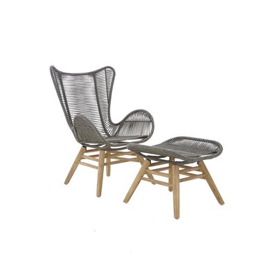 Natural Rope Lounge chair and Footstool set - Grey SO'HOME