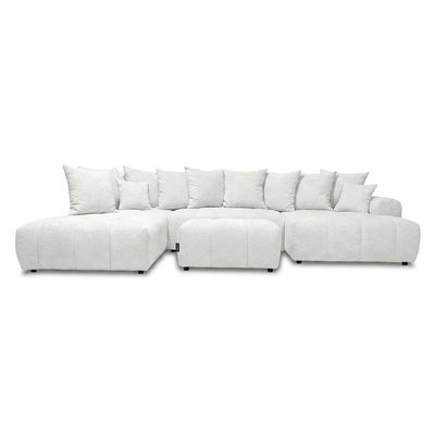 Canapé panoramique convertible 6 places en tissu bouclette avec pouf, ROXELANE BOBOCHIC