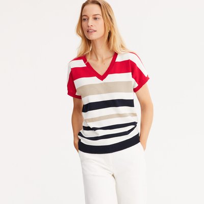 Pull rayé, col V, en fine maille ANNE WEYBURN