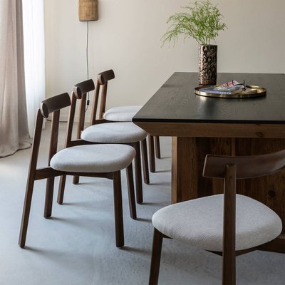 Chaise en bois de frêne foncé et tissu gris (lot de 2) ALINE MADE IN MEUBLES 