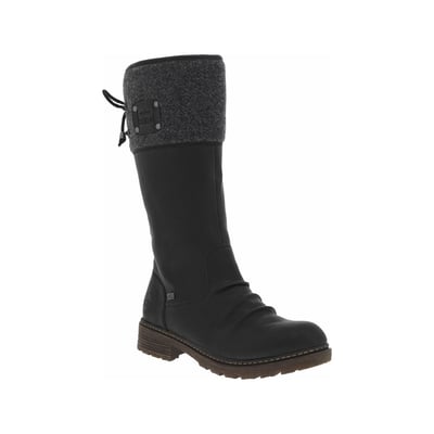 Bottes noires plates et à zip avec lacets arrière, fronces et col en feutre gris RIEKER