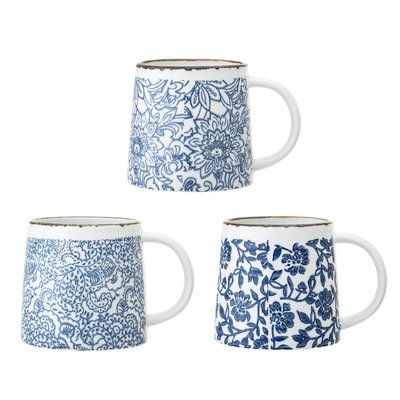 Tasses grès peint motif floral  Molly set de 3 BLOOMINGVILLE
