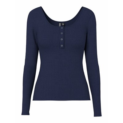 T-shirt maniche lunghe, effetto a coste PIECES