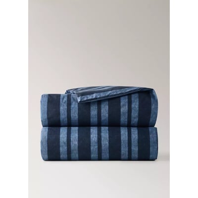 Deux taies d’oreiller percale de coton 200 fils imprimé à rayures denim 60x60 cm MANGO HOME
